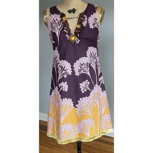 Rebeca Taylor Cotton Beaded V Neck Dress 6